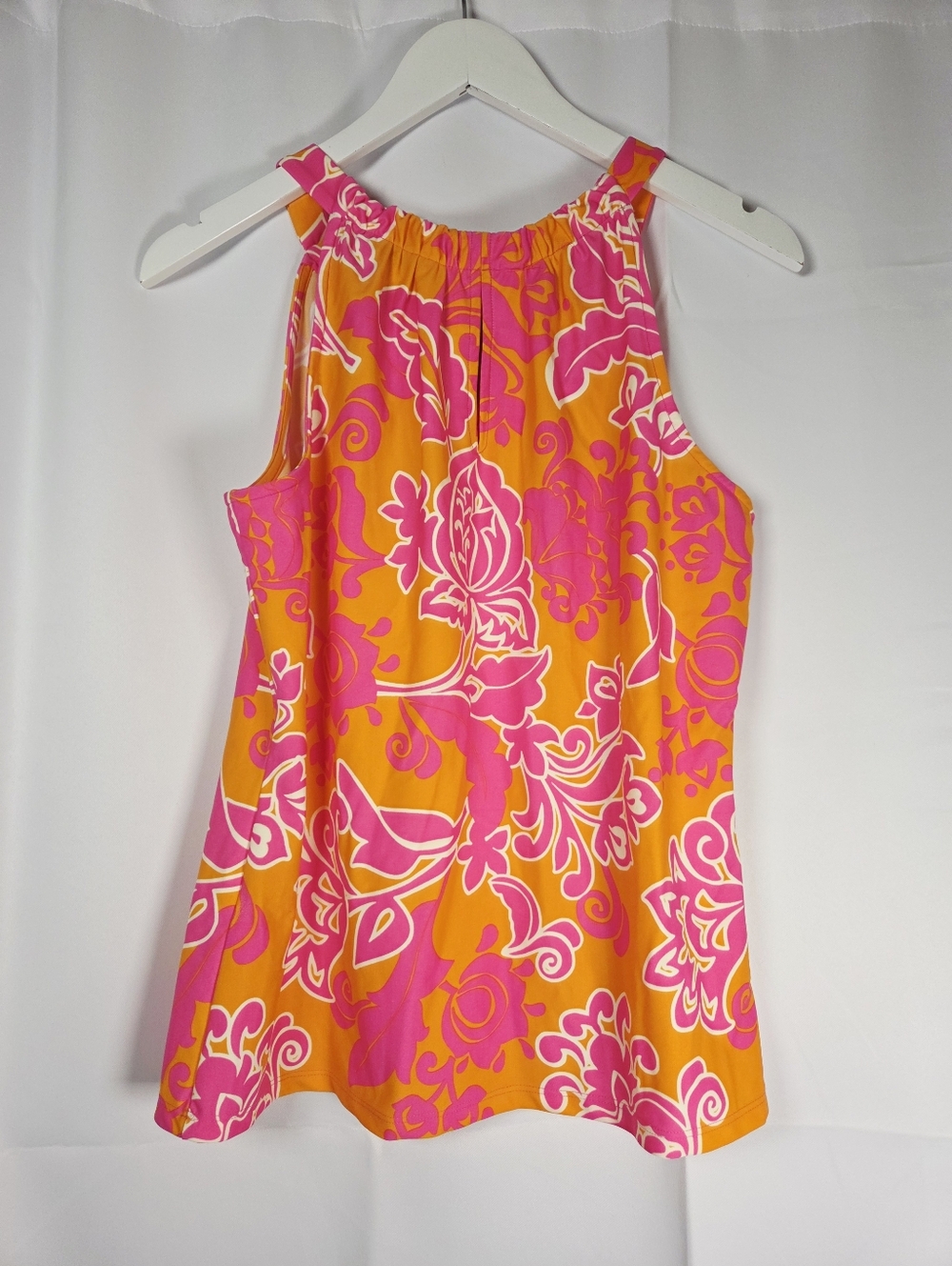 Jude Connally Claire Keyhole Halter Tank Top Orange Pink Floral Women's M  $138 - Picture 2 of 5